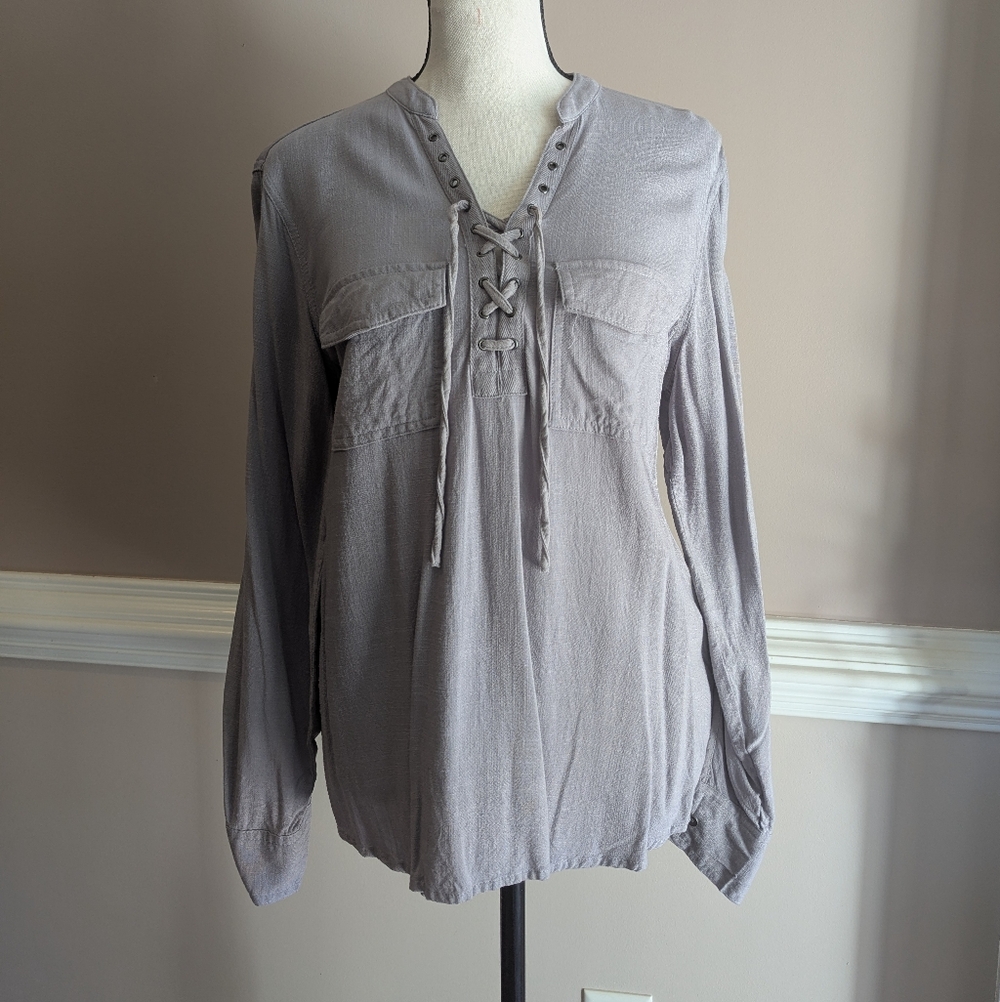 Rock & Republic Gray Lace-Up Blouse